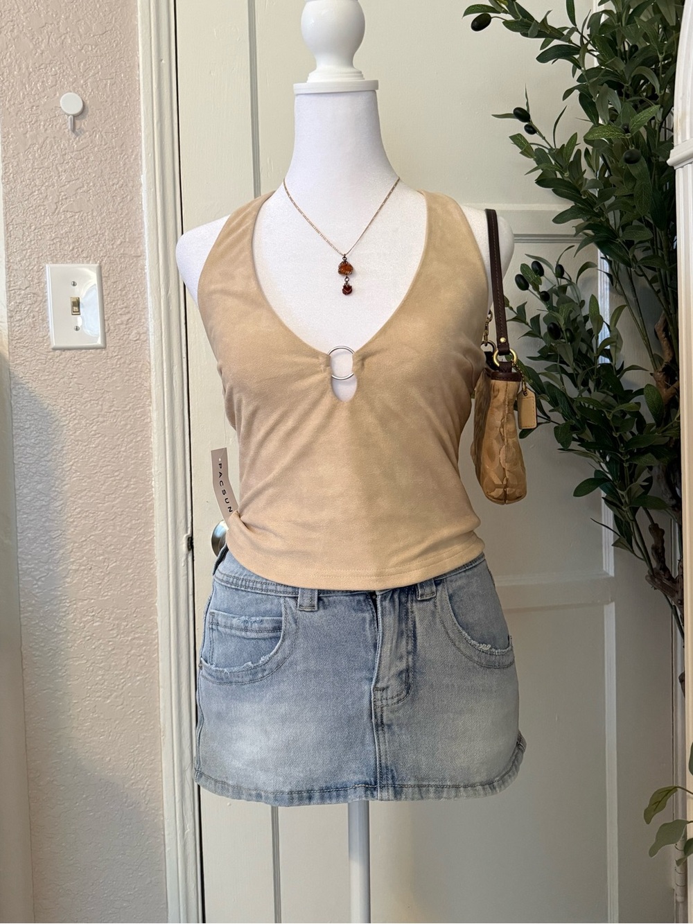Pacsun tan suede halter top with buckle detail